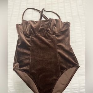 Brown Velvet corset style bodysuit, never worn, size M